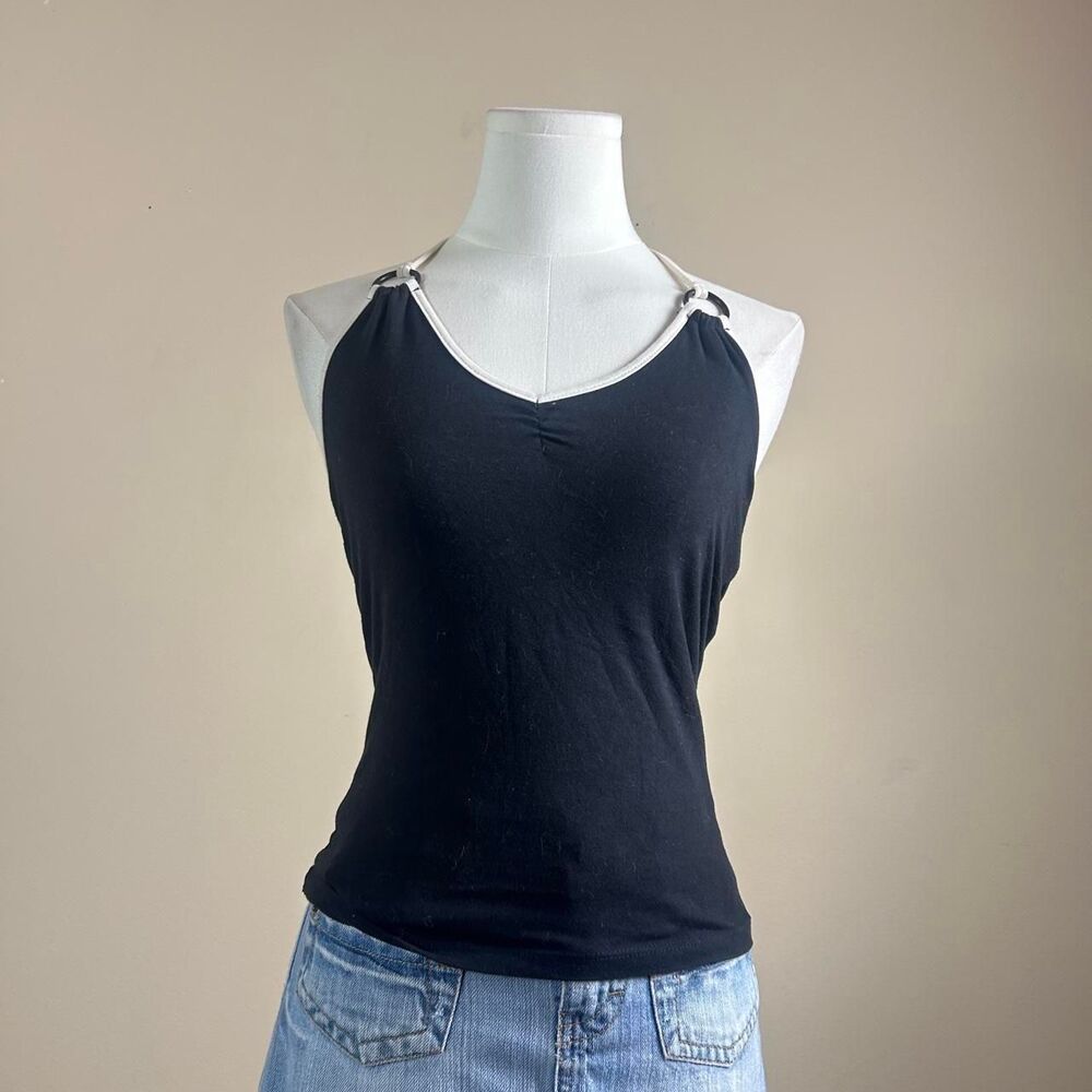Agaci Too Black and White Contrast Halter Top